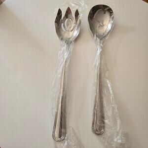 NIP Reed & Barton Woodbury Outline 18/10 Stainless Large Solid Serving Set (2)